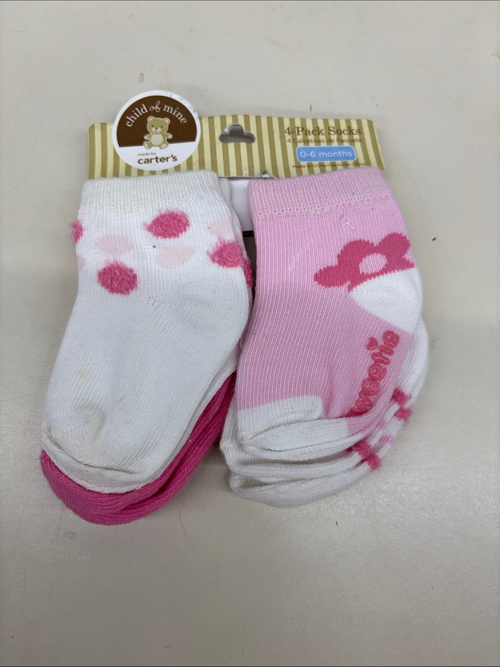 NWT Carter's Baby Sock 4-Pack in Pink and White